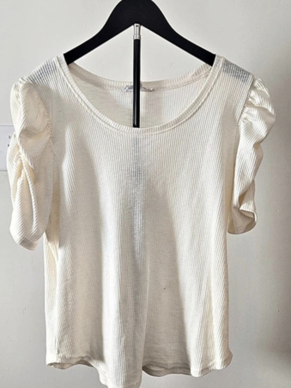 Jane + Delancey Ribbed Ruffle Sleeve Top in Off White